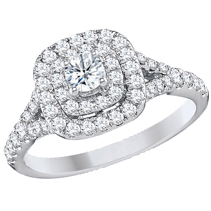 1.00 Carat (Clarity I1-I2) Double Halo Diamond Engagement Ring in 14K White Gold Image 4