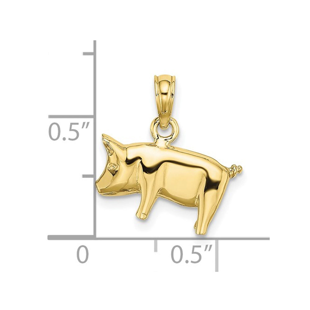 10K Yellow Gold Pig with Curly Tail Charm Pendant Necklace with Chain Image 3