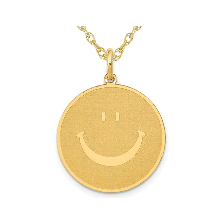 14K Yellow Gold Polished Smiley Face Charm Pendant Necklace with Chain Image 1