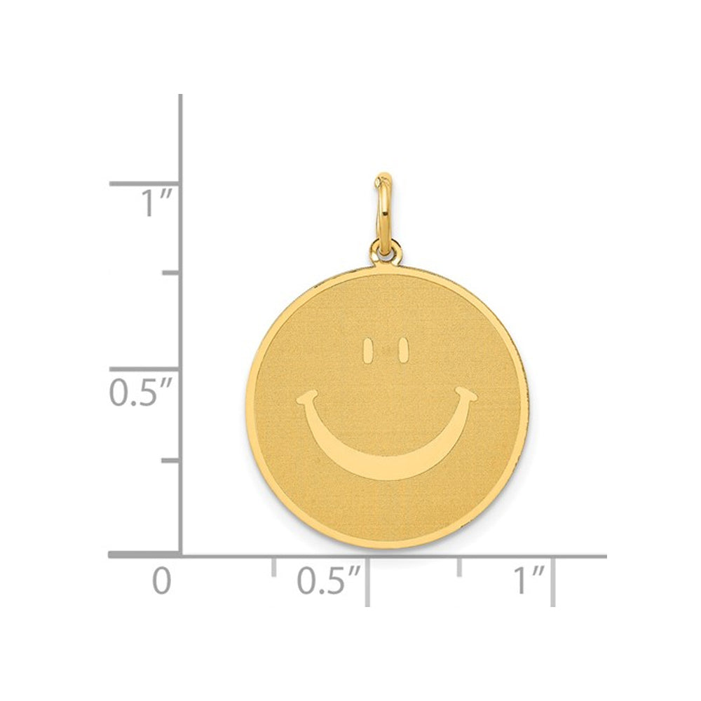 14K Yellow Gold Polished Smiley Face Charm Pendant Necklace with Chain Image 3