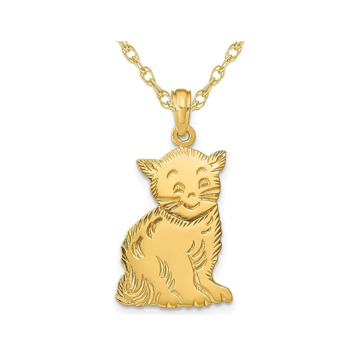 14K Yellow Gold Cat Charm Pendant Necklace with Chain Image 1