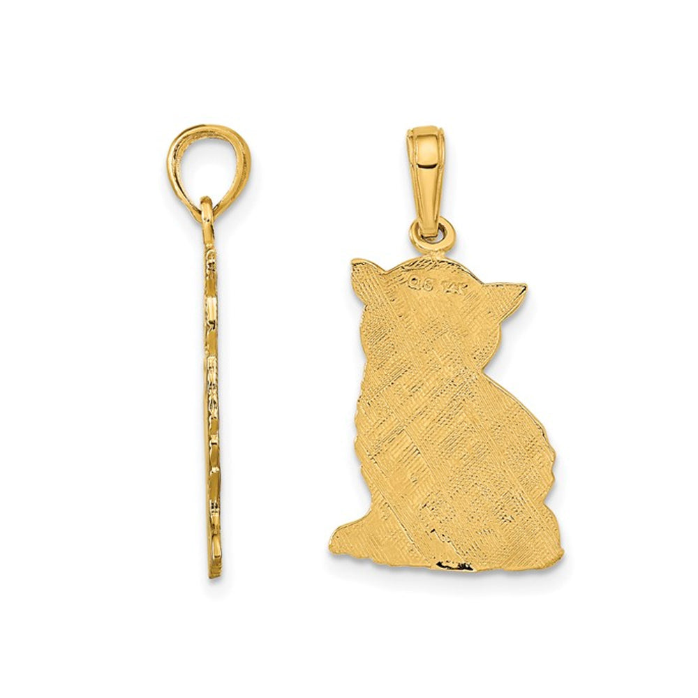 14K Yellow Gold Cat Charm Pendant Necklace with Chain Image 2
