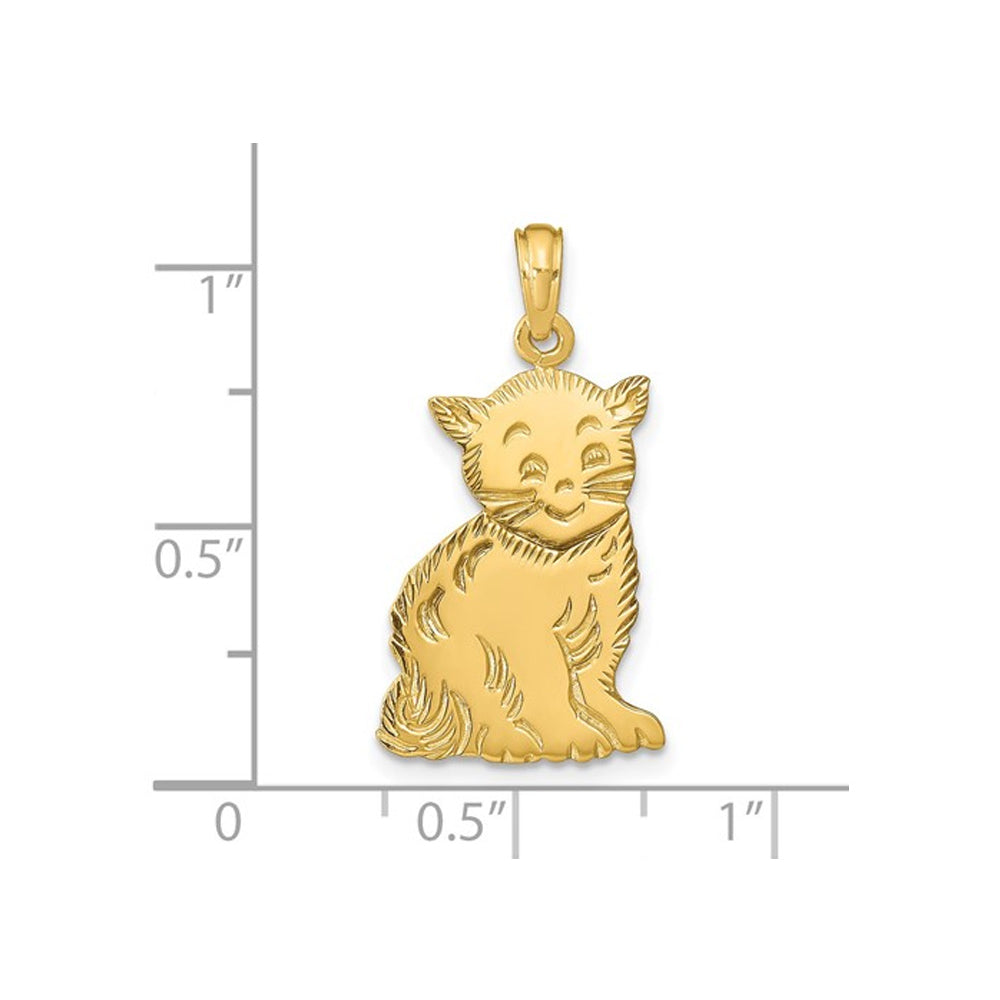 14K Yellow Gold Cat Charm Pendant Necklace with Chain Image 3