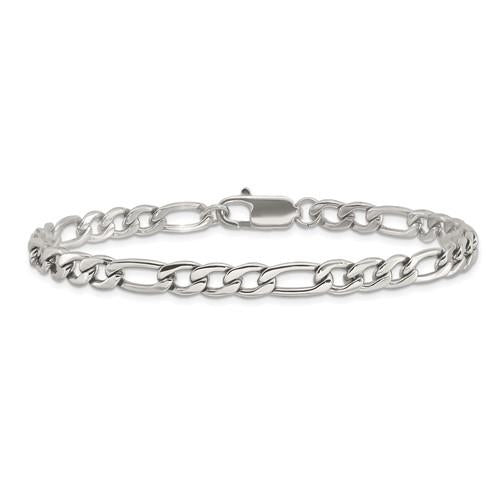 Chisel Stainless Steel Polished 9 inch Figaro Bracelet Image 3