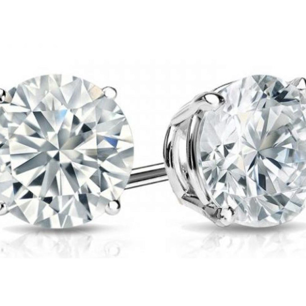 Paris Jewelry 14k White Gold Push Back Round Created White Sapphire CZ Stud Earrings (4MM) Plated Image 1