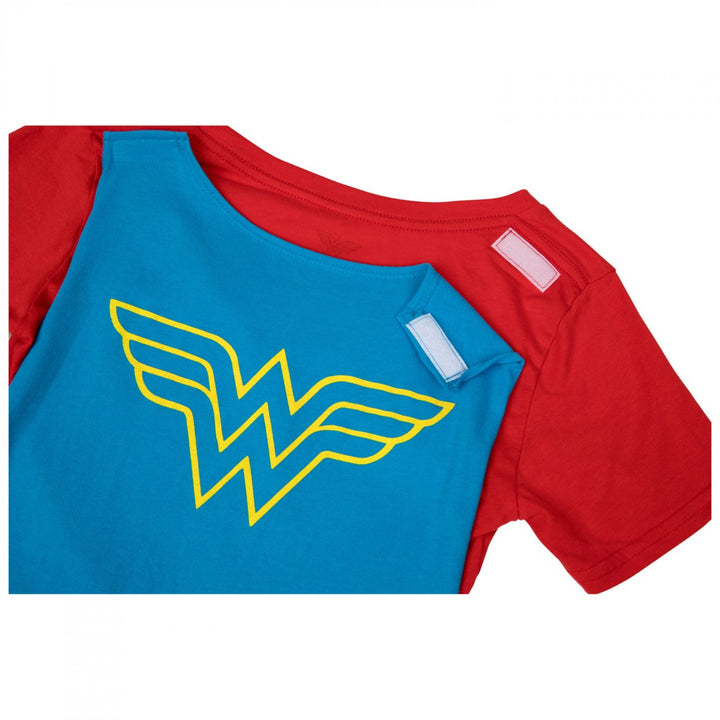 Wonder Woman Womens V-Neck Caped Costume T-Shirt Image 4