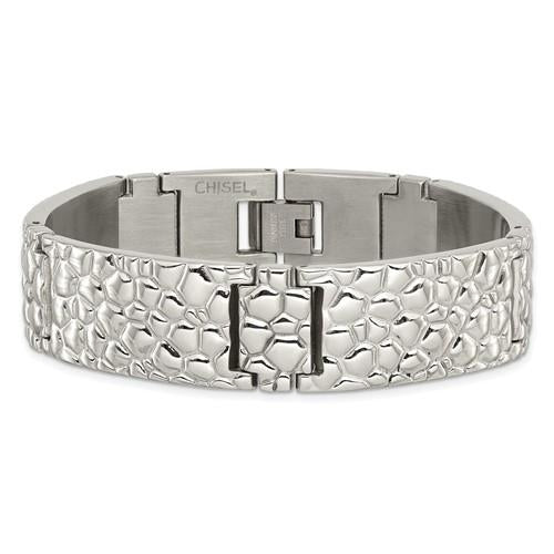 Chisel Stainless Steel Polished and Textured Link Bracelet Image 3