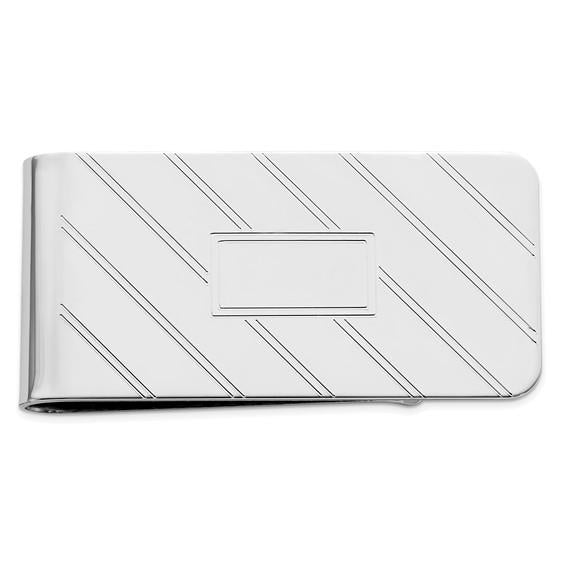 Rhodium-plated Kelly Waters Etched Diagonal Lines Money Clip Image 1