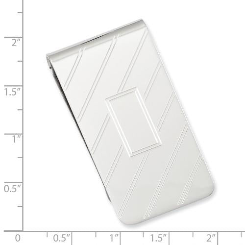 Rhodium-plated Kelly Waters Etched Diagonal Lines Money Clip Image 3