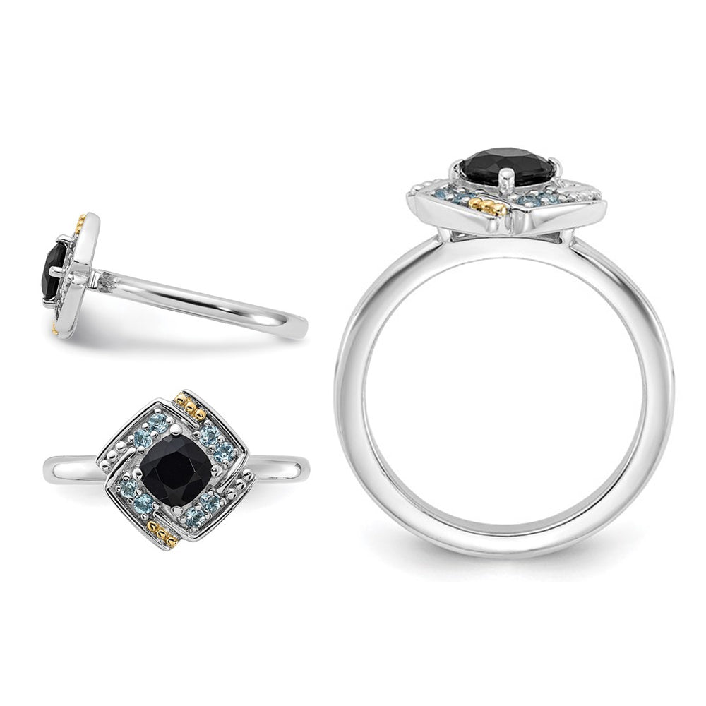 1/2 Carat (ctw) Black Onyx Ring with Blue Topaz in Sterling Silver Image 2
