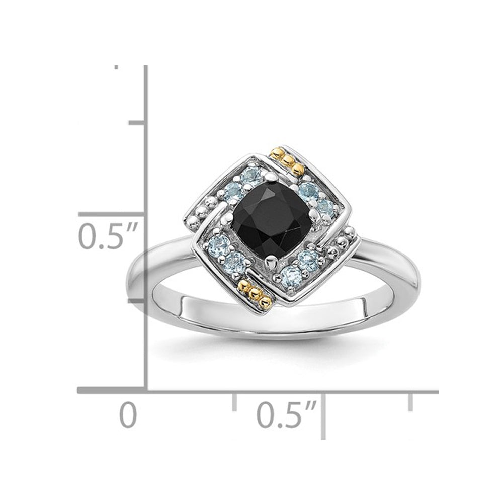1/2 Carat (ctw) Black Onyx Ring with Blue Topaz in Sterling Silver Image 3
