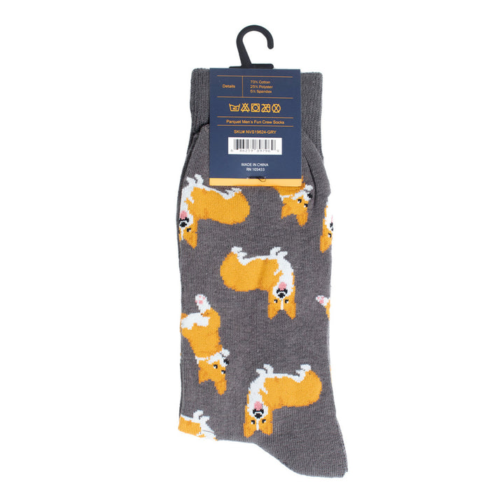 Corgis Dog Fun Socks Men's Dancing Dog Novelty Socks Funny Socks Dad Gifts Cool Socks Funny Groomsmen Grey Image 3