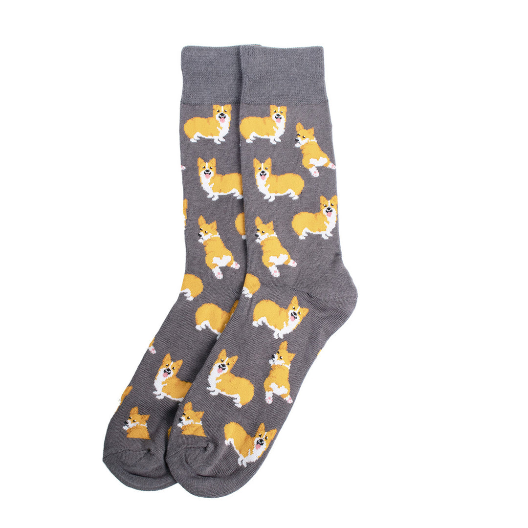 Corgis Dog Fun Socks Men's Dancing Dog Novelty Socks Funny Socks Dad Gifts Cool Socks Funny Groomsmen Grey Image 4