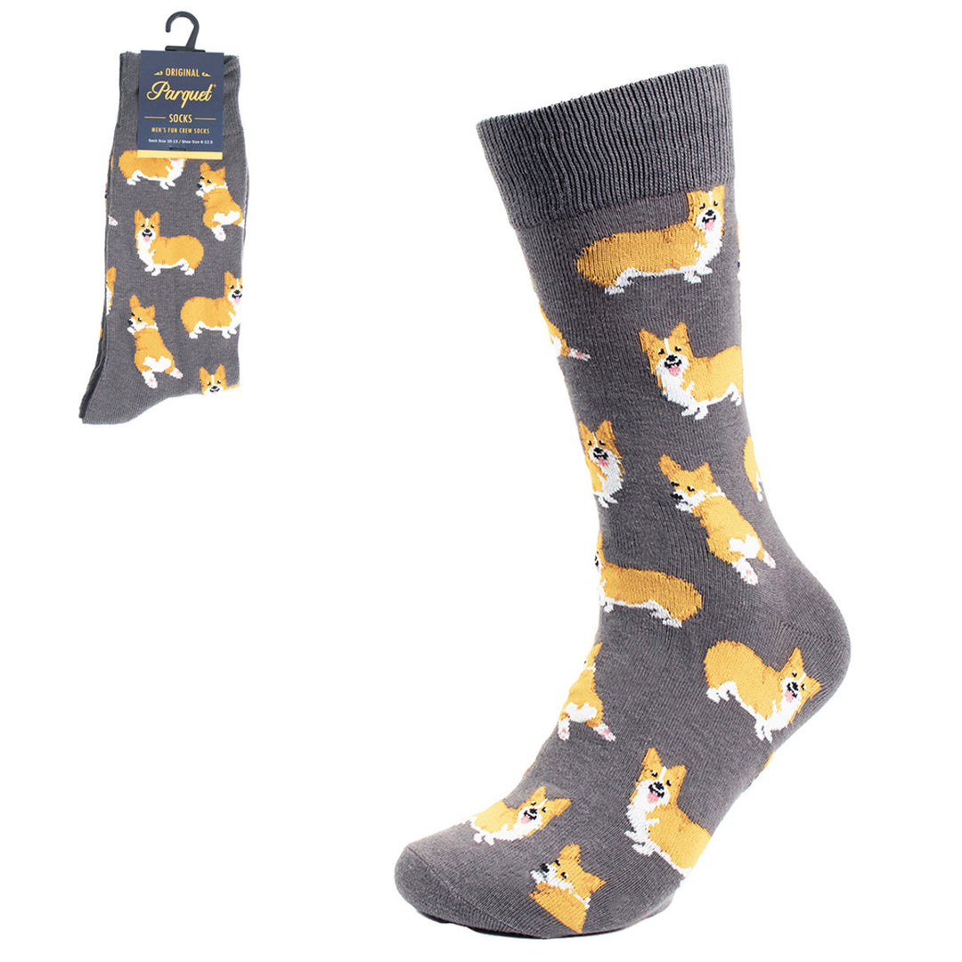 Corgis Dog Fun Socks Men's Dancing Dog Novelty Socks Funny Socks Dad Gifts Cool Socks Funny Groomsmen Grey Image 1