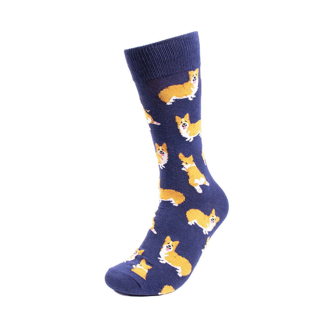 Corgis Dog Fun Socks Men's Dancing Dog Novelty Socks Funny Socks Dad Gifts Cool Socks Funny Groomsmen Blue Image 1