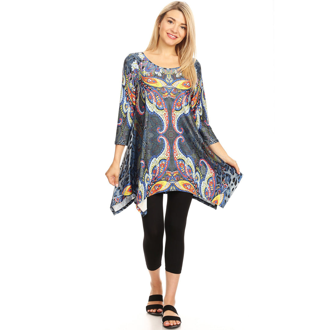 White Mark Womens Tunic Top Multi-Color 3/4 Sleeve Polyester Spandex Sizes S-6X Image 1