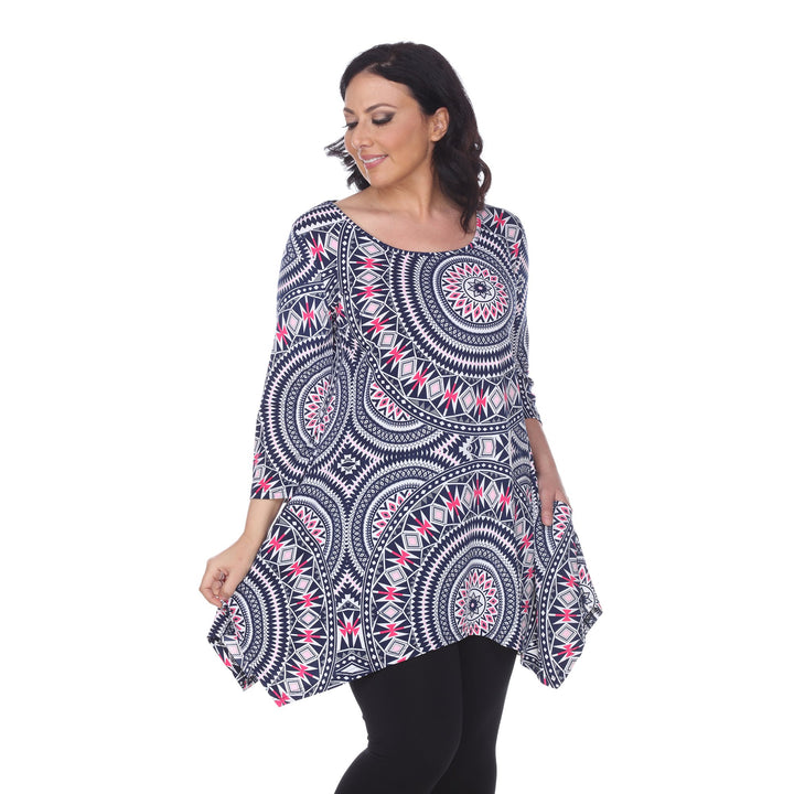 White Mark Womens Maji Tunic Top White Size S M L XL 1X 2X 3X Casual Print Image 1