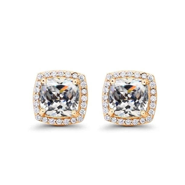 Paris Jewelry 14k Yellow Gold 3Ct Created Halo Princess Cut Created White Sapphire CZ Stud Earrings Plated Image 1
