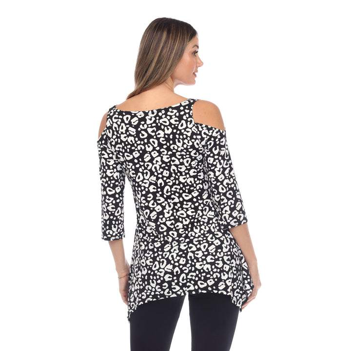 White Mark Womens Leopard Print Cold Shoulder Tunic Top with Pockets Plus Size Image 2