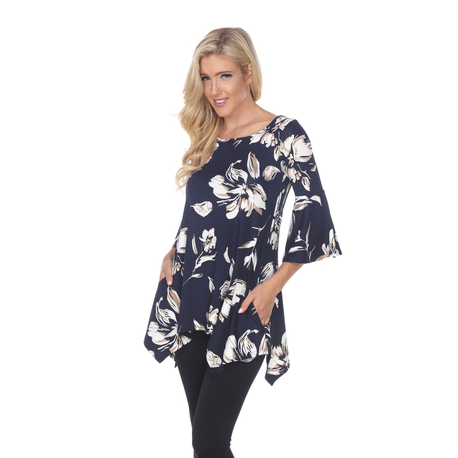 White Mark Womens Floral Print Quarter Sleeve Tunic Top with Pockets Image 1