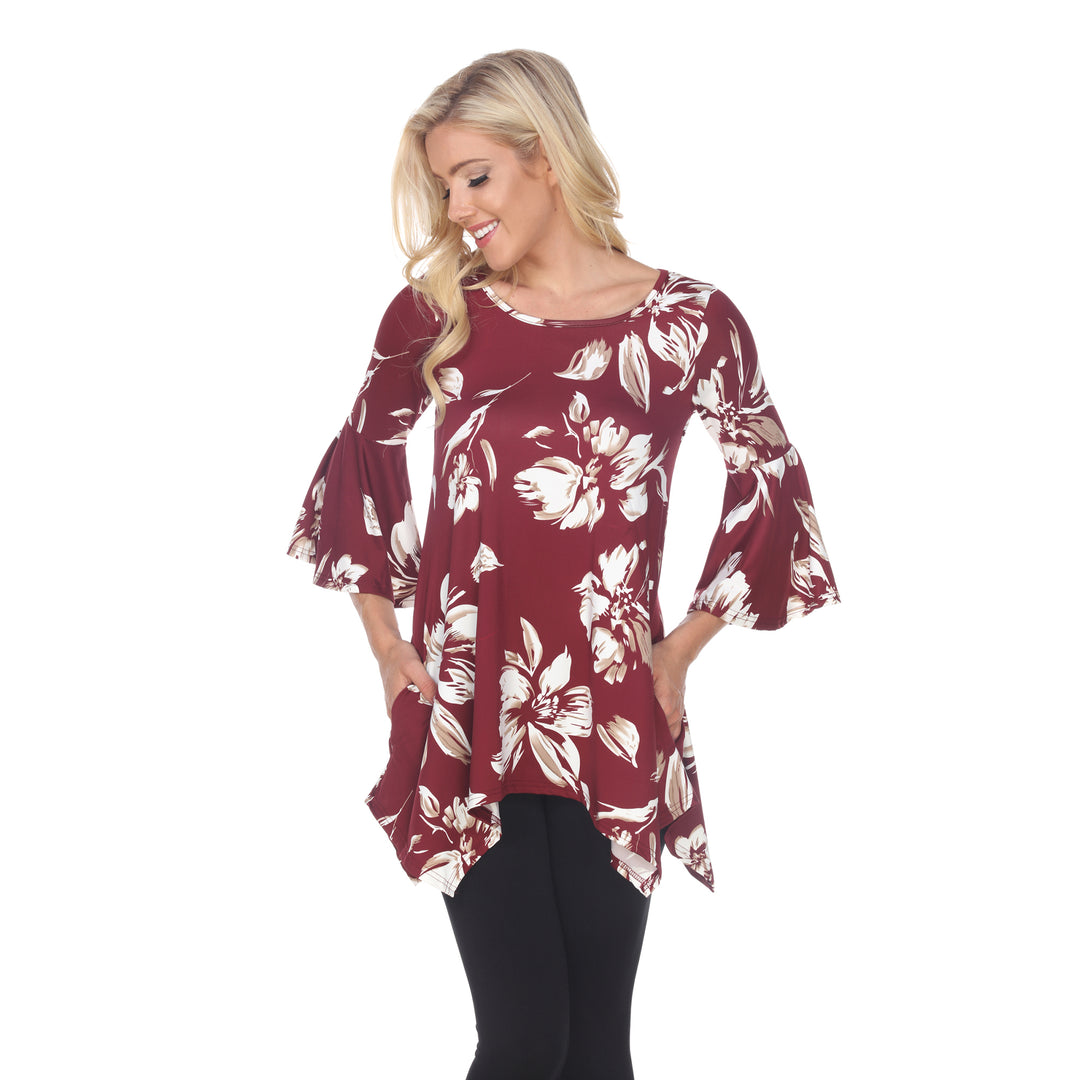 White Mark Womens Floral Print Quarter Sleeve Tunic Top with Pockets Image 2