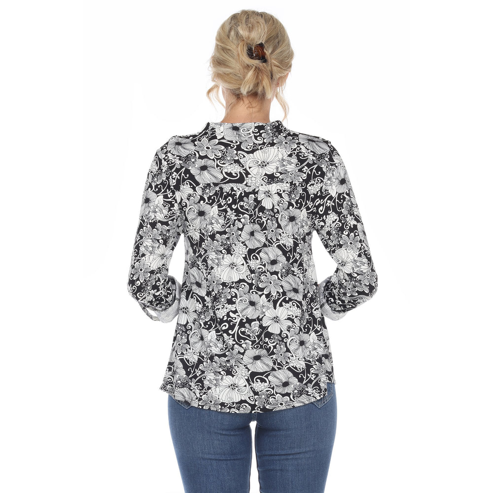 White Mark Floral Print Blouse Long Sleeve Tunic Top Lightweight Size S-4X Image 2