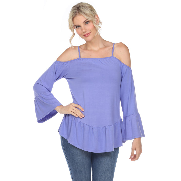 White Mark Womens Cold Shoulder Ruffle Sleeve Top Image 1