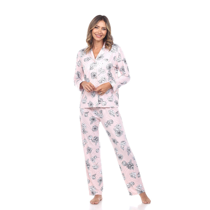 White Mark Womens Long Sleeve Floral Pajama Set Comfort Fit Sizes S to 3X Image 1