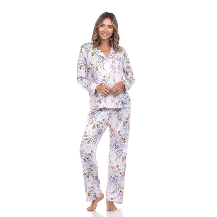 White Mark Womens Long Sleeve Floral Pajama Set Comfort Fit Sizes S to 3X Image 1