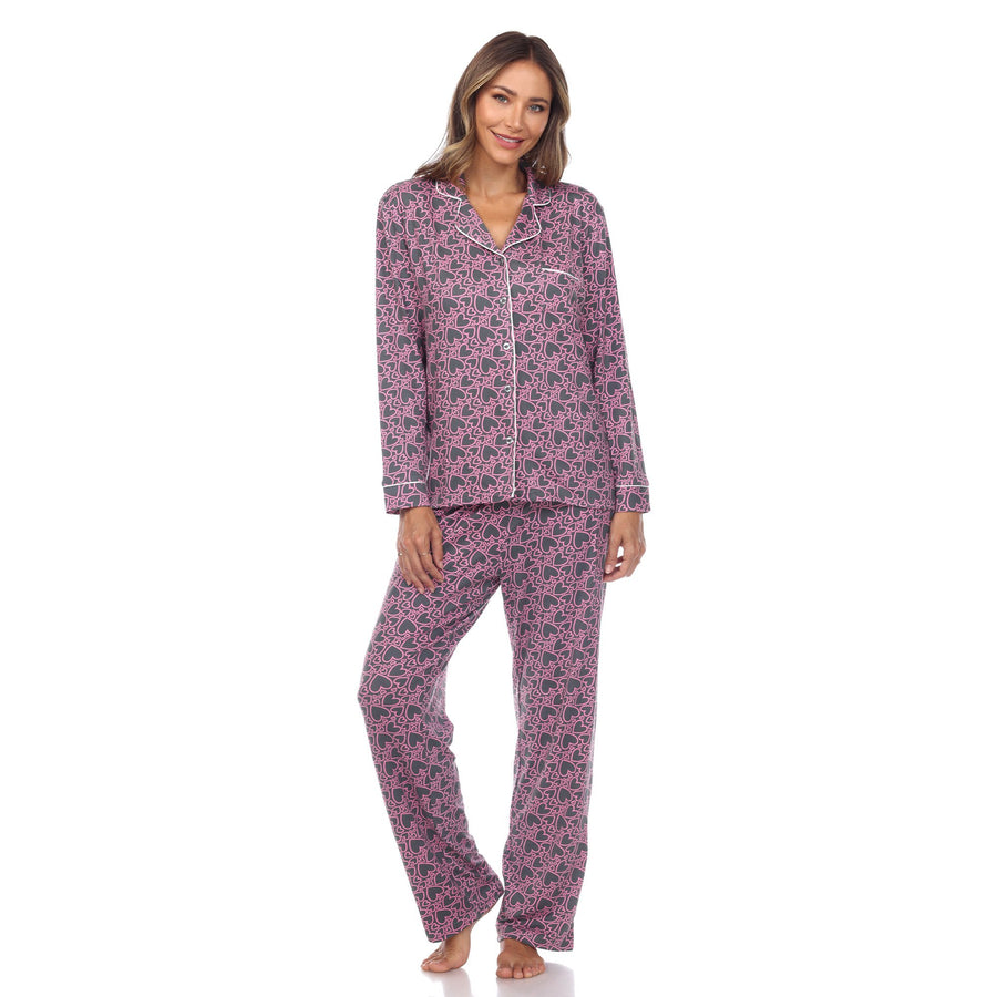 White Mark Long Sleeve Hearts Pajama Set Womens Casual Sleepwear Multiple Sizes Image 1