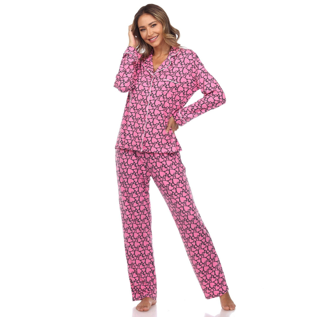 White Mark Long Sleeve Hearts Pajama Set Womens Casual Sleepwear Multiple Sizes Image 3