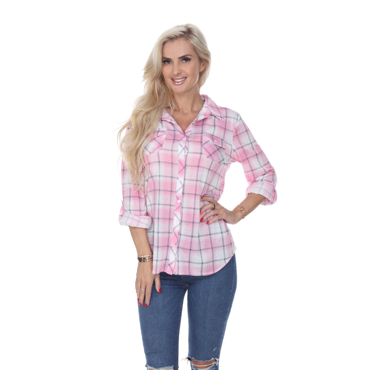 White Mark Womens Stretchy Plaid Flannel Shirt Image 1