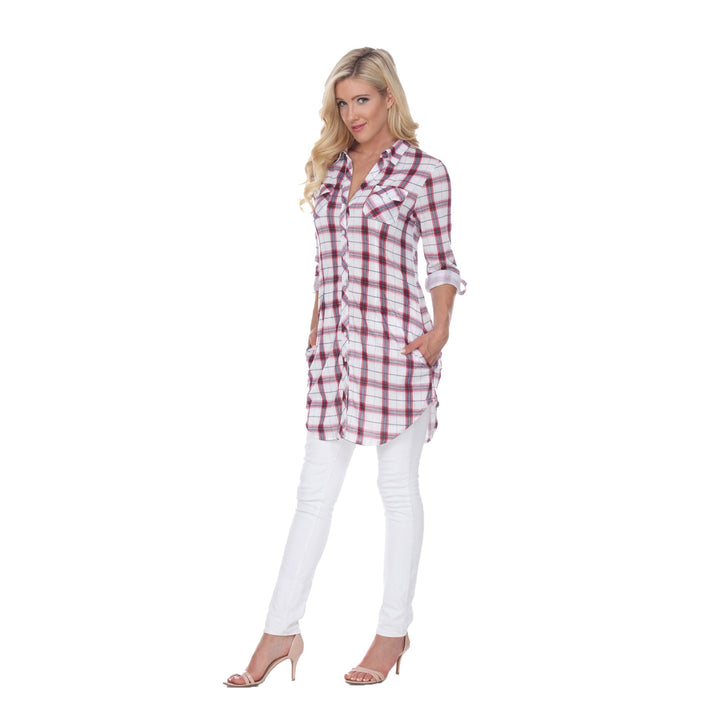 White Mark Womens Plaid Flannel Tunic Top Stretchy Soft Long Sleeve Sizes S-3X Image 1