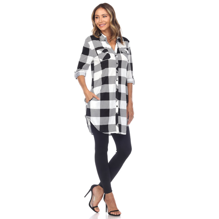 White Mark Womens Buffalo Plaid Tunic Top Long Sleeve 100% Polyester Sizes S-3X Image 1