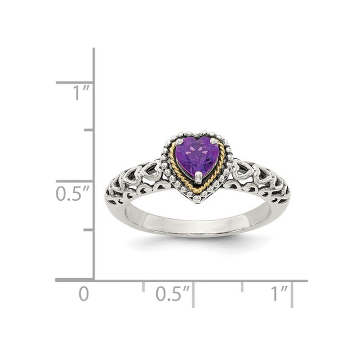 1/3 Carat (ctw) Amethyst Heart Ring in Sterling Silver with 14K Gold Accents Image 4