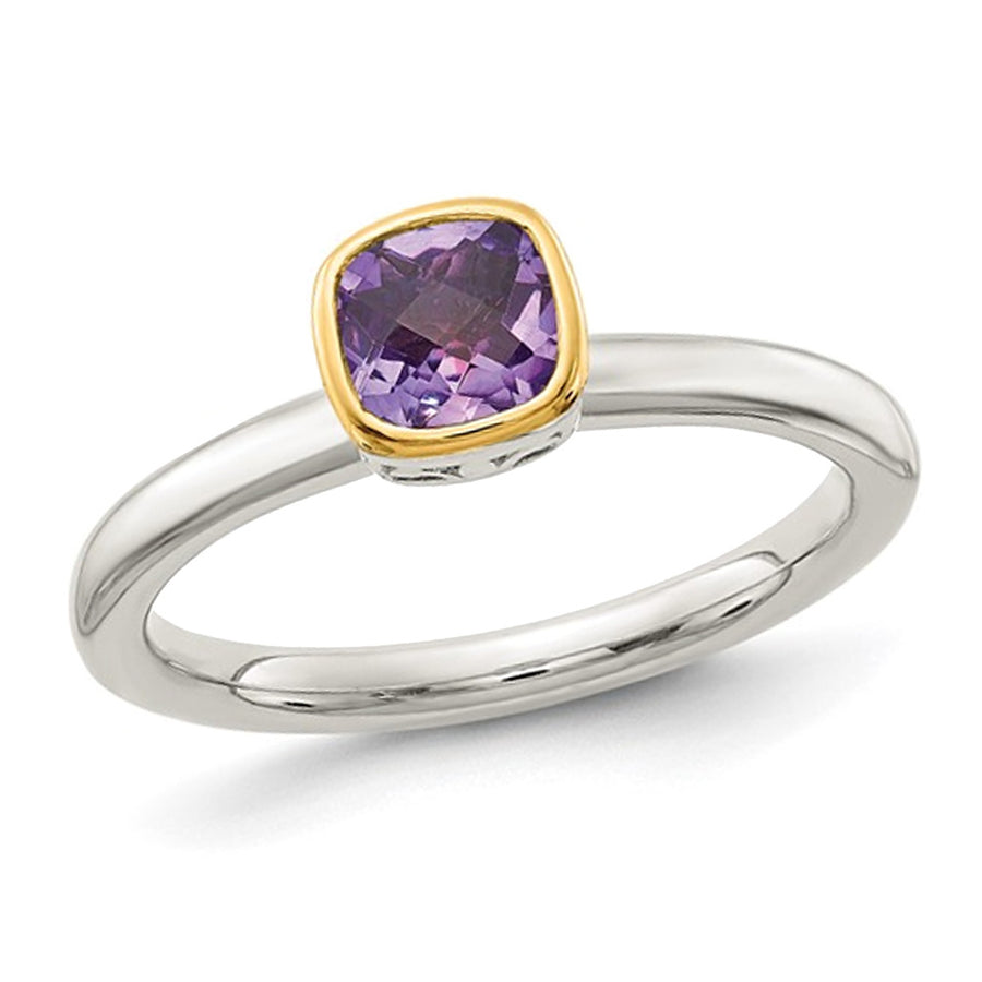 3/5 Carat (ctw) Amethyst Solitaire Ring (ctw) in Sterling Silver with Gold Plating Image 1