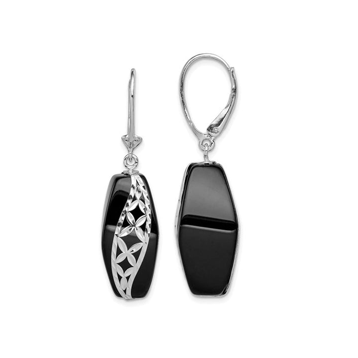Black Onyx Dangle Leverback Earrings in Sterling Silver Image 1