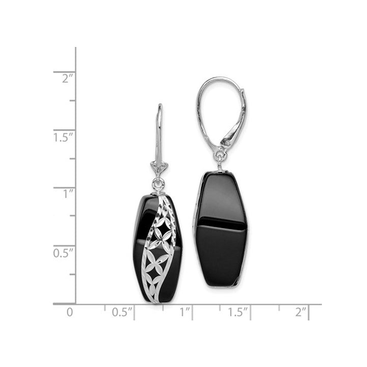 Black Onyx Dangle Leverback Earrings in Sterling Silver Image 2