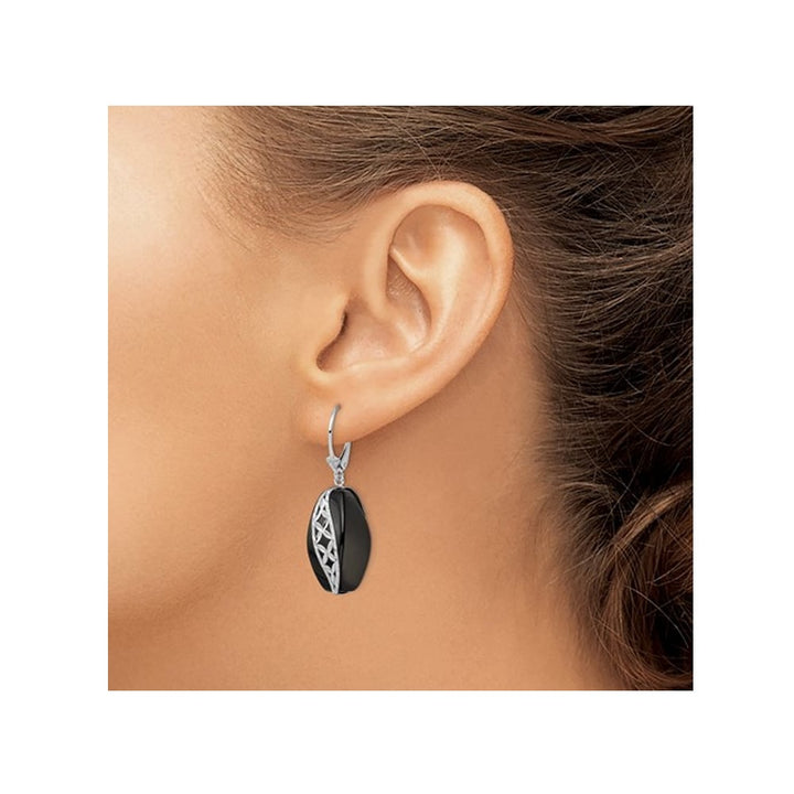 Black Onyx Dangle Leverback Earrings in Sterling Silver Image 3
