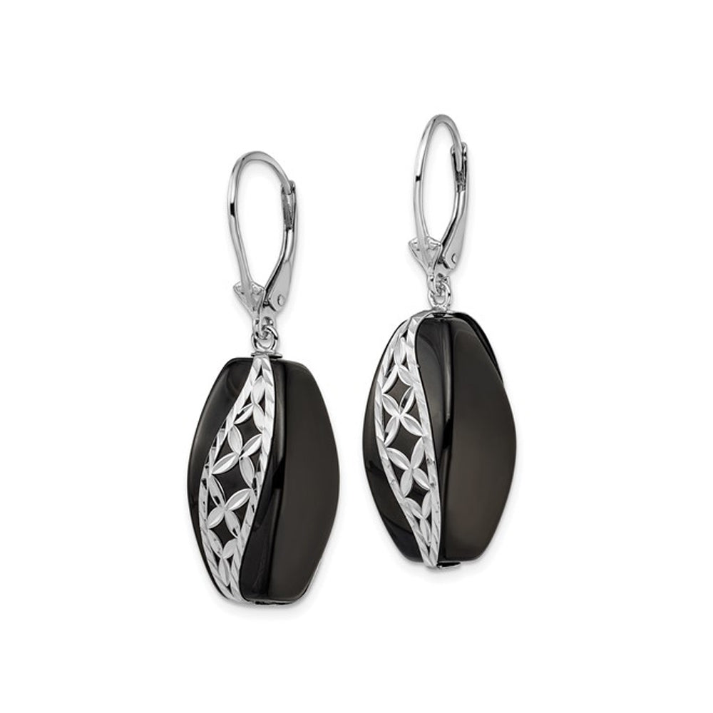 Black Onyx Dangle Leverback Earrings in Sterling Silver Image 4