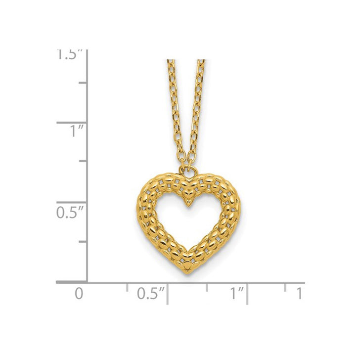 14K Yellow Gold Polished Textured Heart Pendant Necklace and Chain Image 3