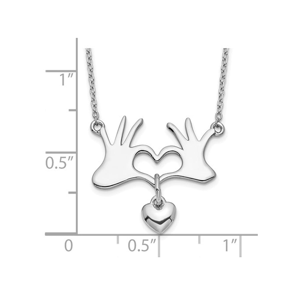 Sterling Silver Hands and Heart Pendant Necklace with Chain Image 2