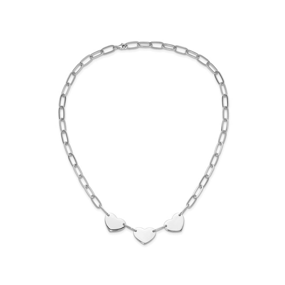 Sterling Silver Triple Heart Paperclip Link Necklace (17.5 Inches) Image 4