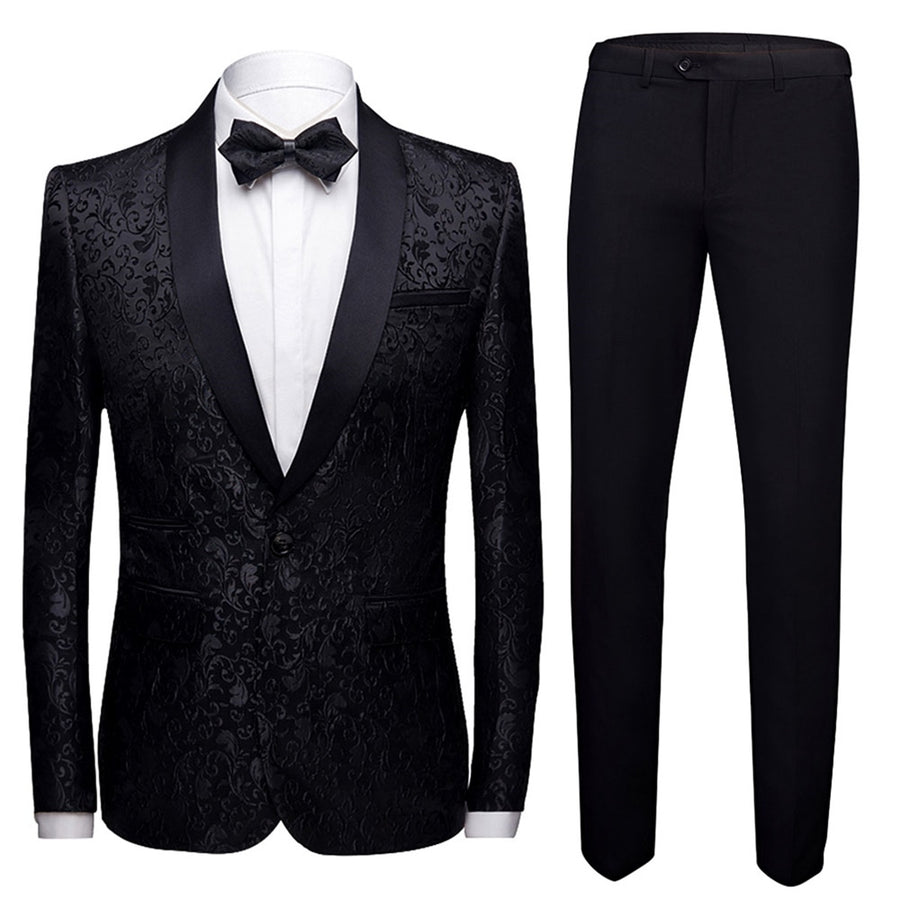 2 Pieces Men Wedding Suits Groom Formal Business Casual Blazer Pants Set Slim Fit Print One Button Shawl Collar Male Image 1
