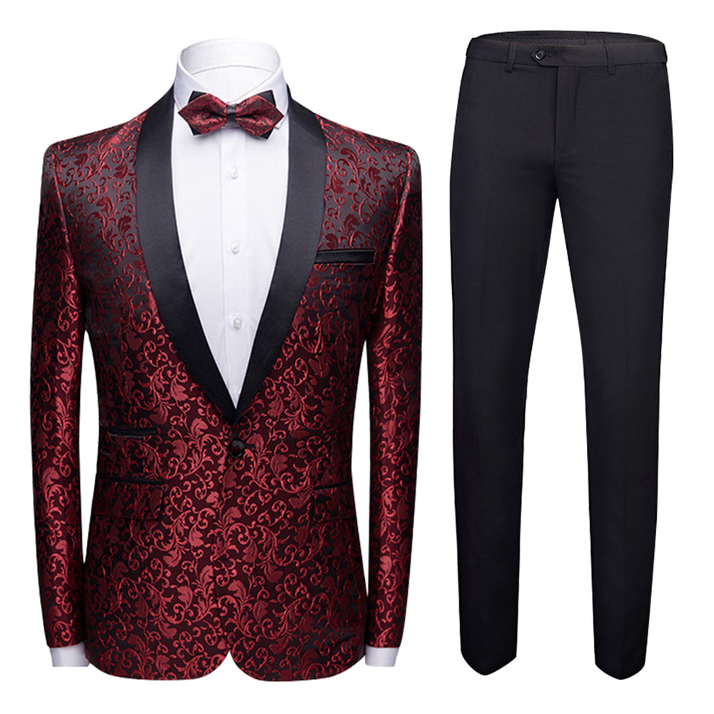 2 Pieces Men Wedding Suits Groom Formal Business Casual Blazer Pants Set Slim Fit Print One Button Shawl Collar Male Image 2