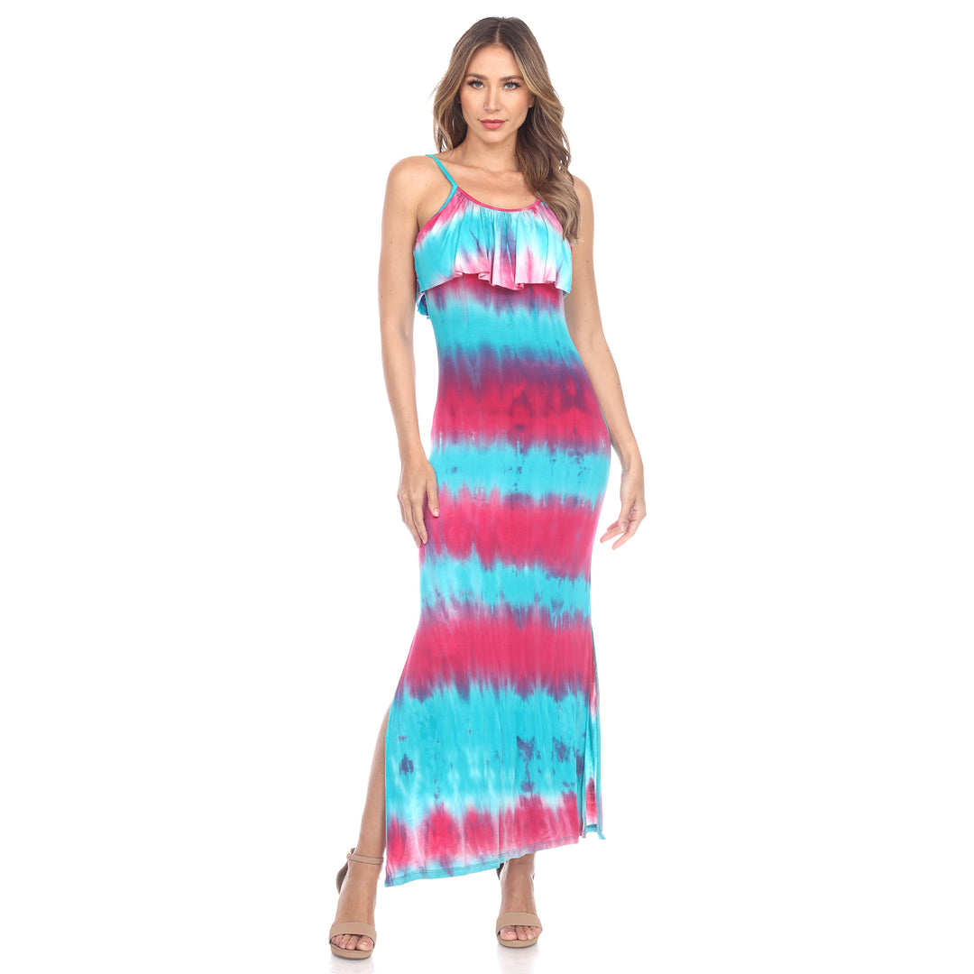 White Mark Tie Dye Maxi Dress Cutout Shoulders Side Pockets Rayon Spandex Sizes S-3X Image 3