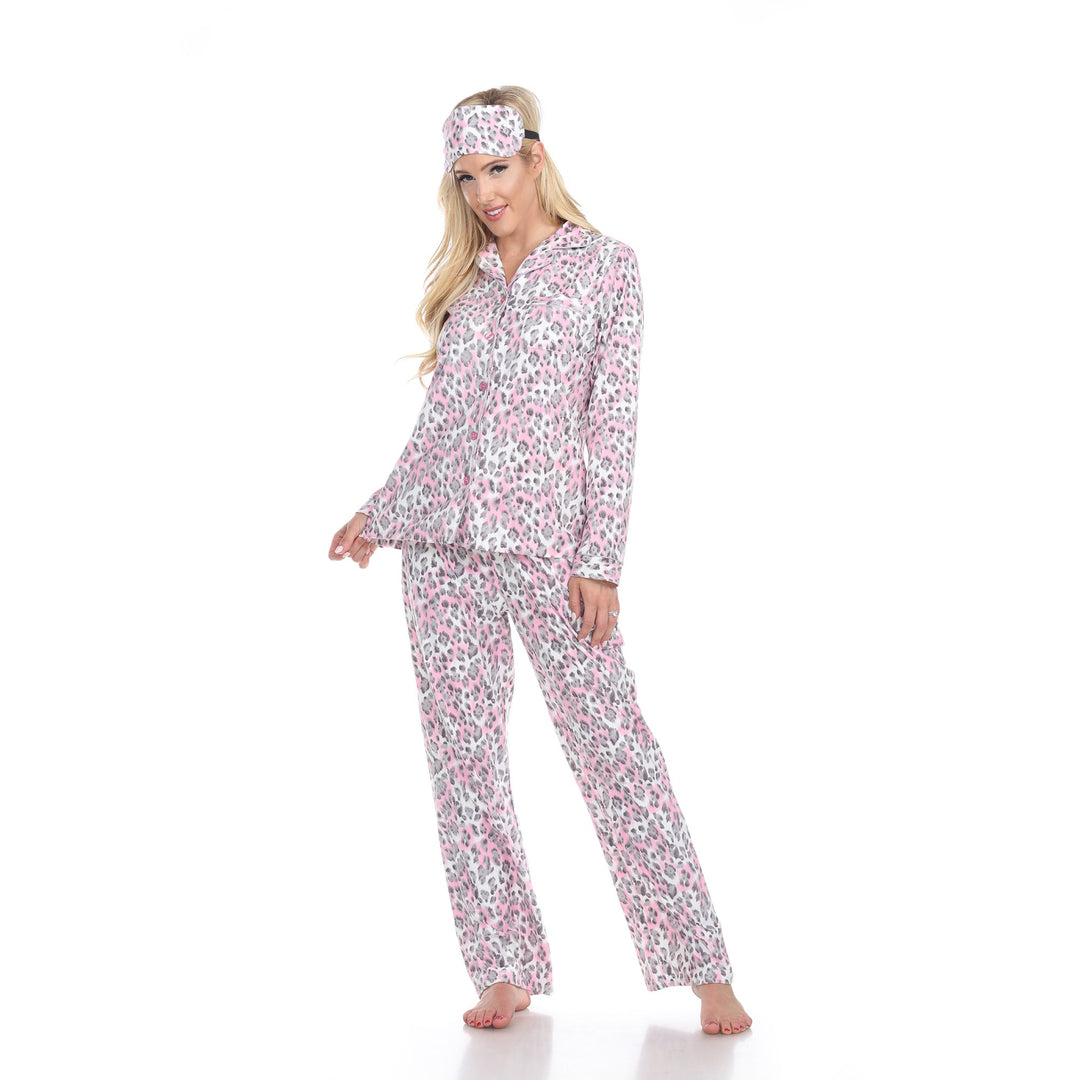 White Mark Womens Animal Print Pajama Set 3 Piece Long Sleeve Eye Mask 100% Polyester Image 1