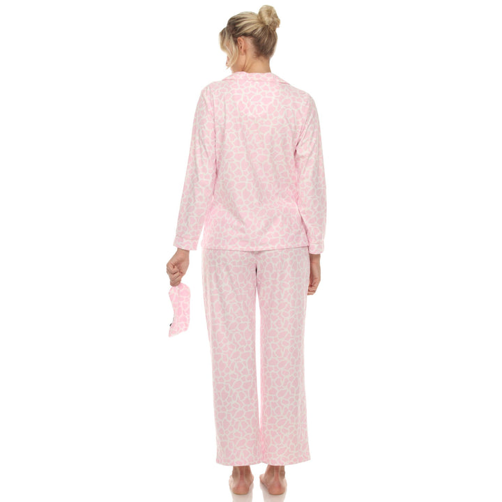 White Mark Womens Animal Print Pajama Set 3 Piece Long Sleeve Eye Mask 100% Polyester Image 4