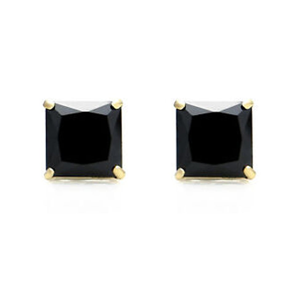 Paris Jewelry 18k Yellow Gold Created Black Sapphire CZ 4 Ct Princess Stud Earrings Plated Image 1