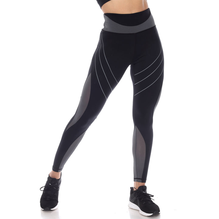 White Mark Womens High-Waist Reflective Piping Fitness Leggings with Pockets Image 1